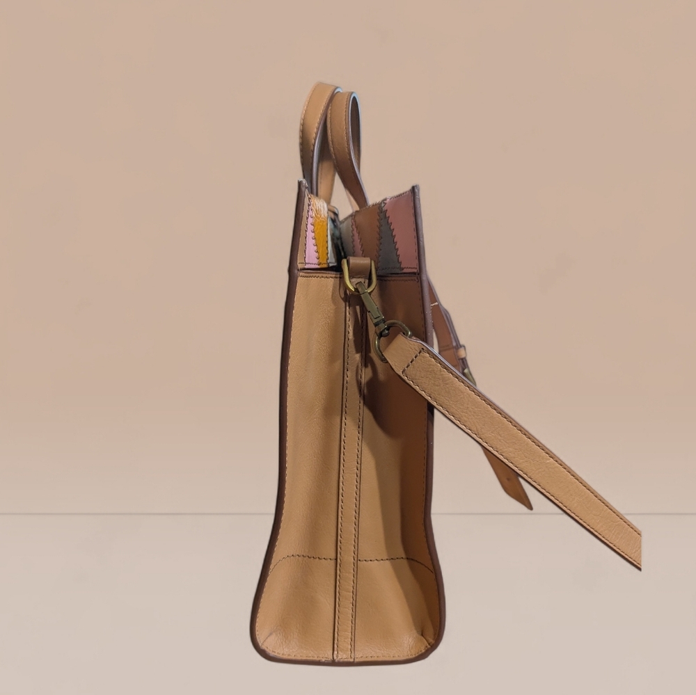 👜 Fossil Patchwork Leather Tote Satchel Crossbody - Picture 6 of 13